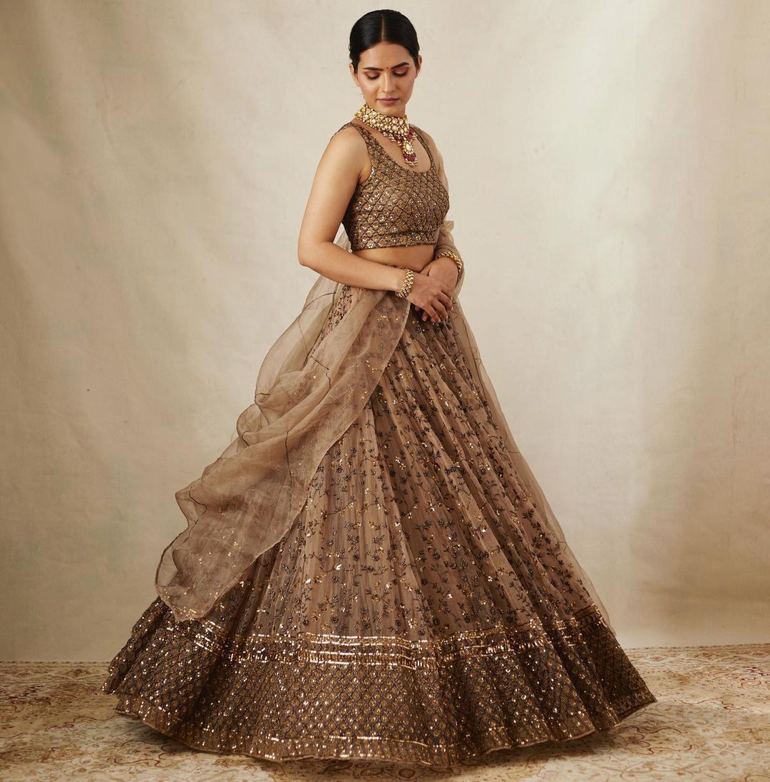 Bridal Wear Brown Color Lehenga Choli