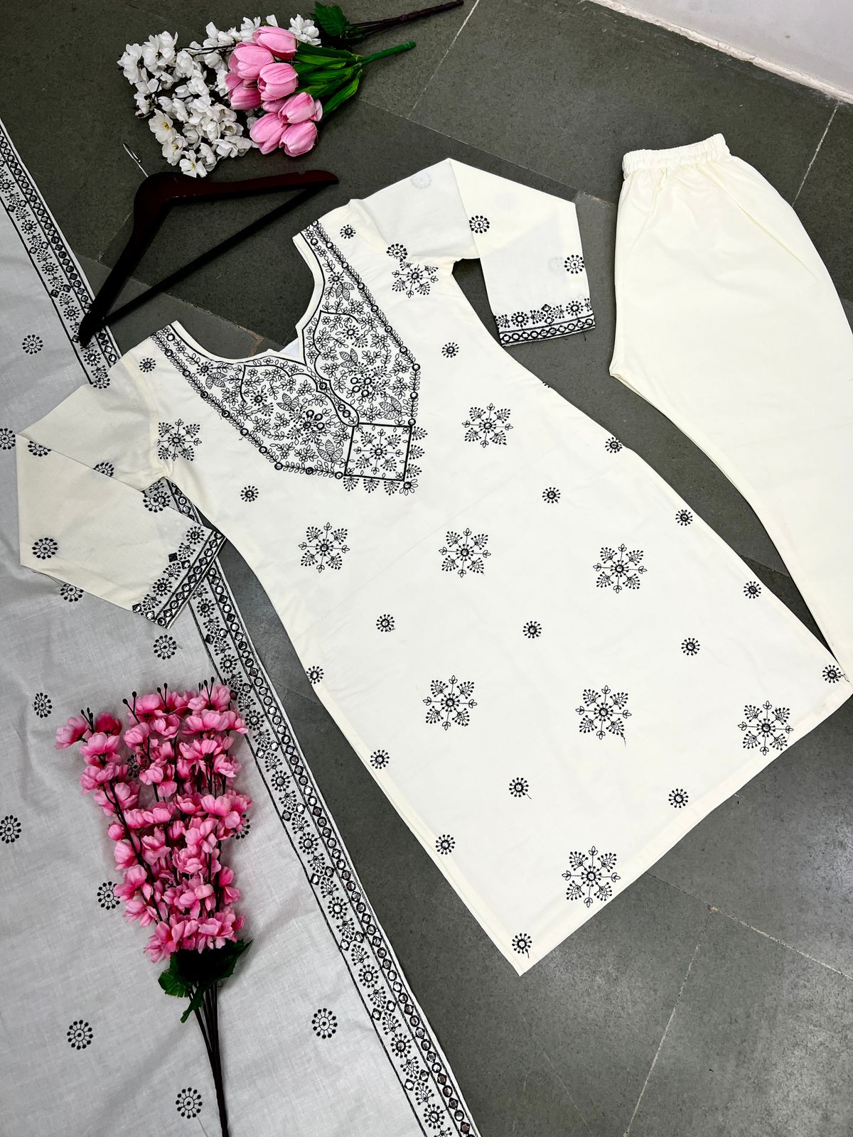 Amazing White Color Beautiful Work Kurti Set