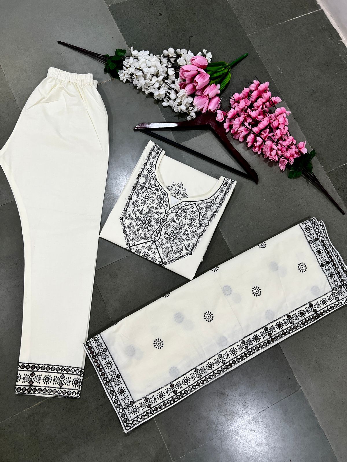 Amazing White Color Beautiful Work Kurti Set