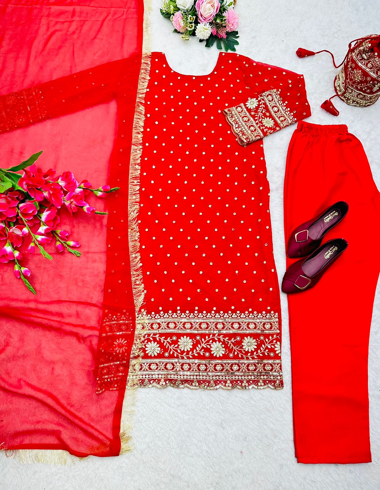 Beautiful Red Color Sequence Work Salwar Suit