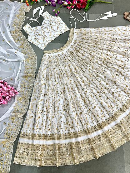 White Color Sequence Work Lehenga Choli