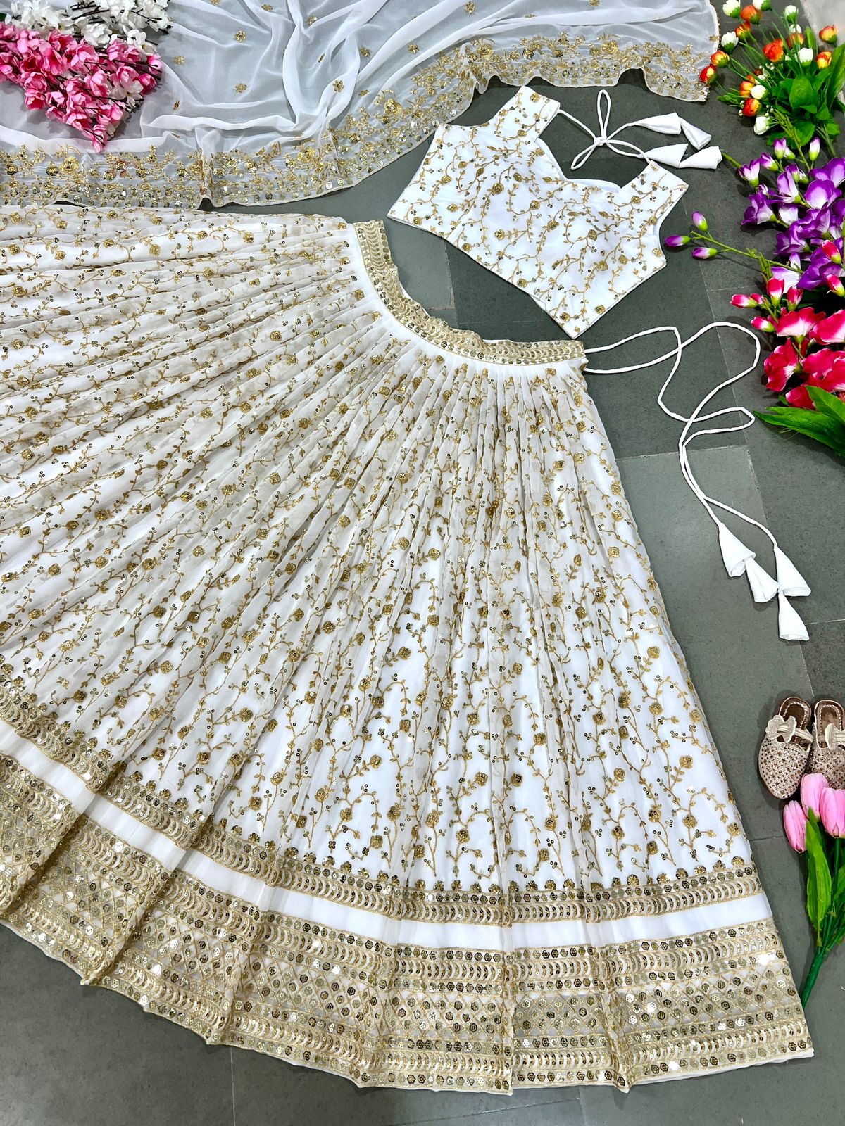 White Color Sequence Work Lehenga Choli