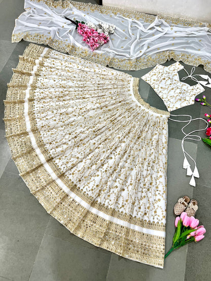 White Color Sequence Work Lehenga Choli