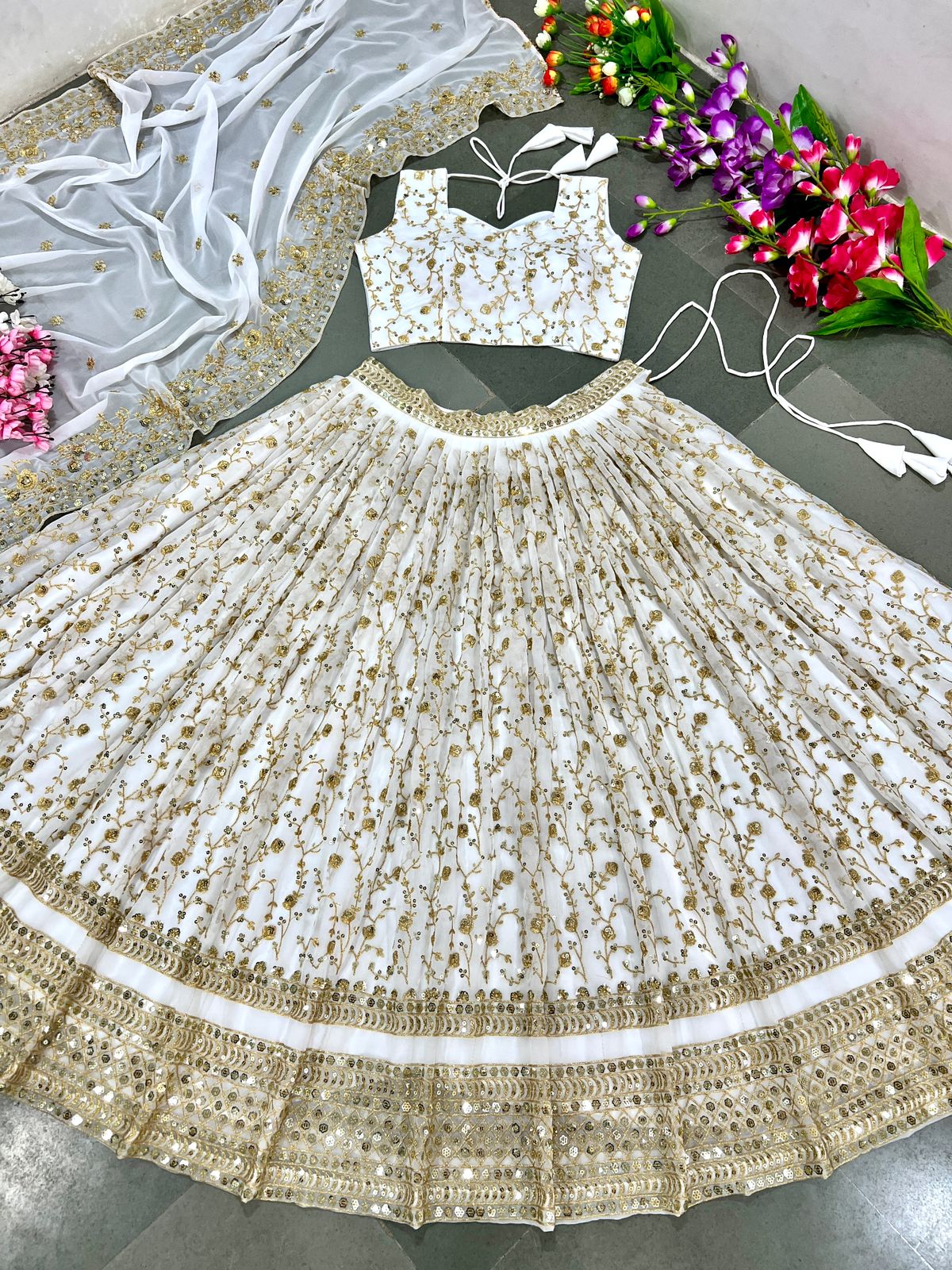 White Color Sequence Work Lehenga Choli