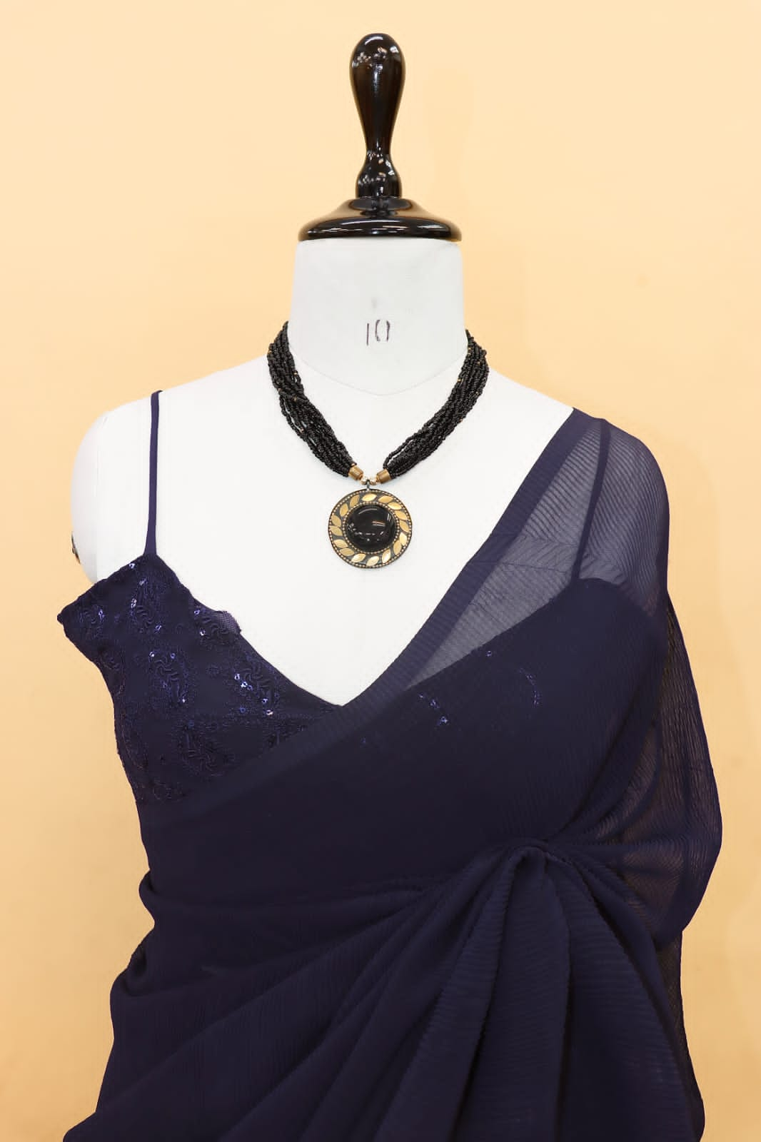 Decent Navy Blue Color Plated Saree With Work Blouse