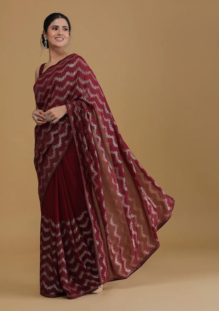 Occasion Wear Red Color Beautiful Work Saree