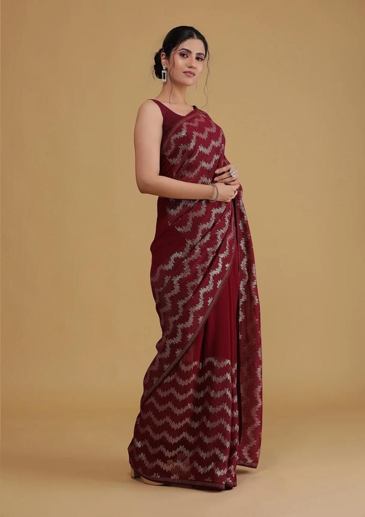 Occasion Wear Red Color Beautiful Work Saree