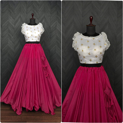 Party Wear Pink Color Sleeveless Lehenga With Blouse