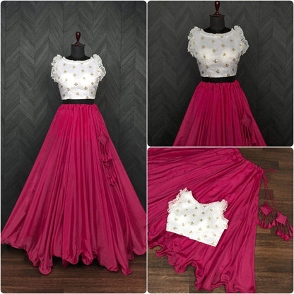 Party Wear Pink Color Sleeveless Lehenga With Blouse