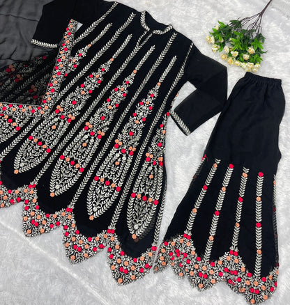 Black Color Embroidered Work Top With Palazzo