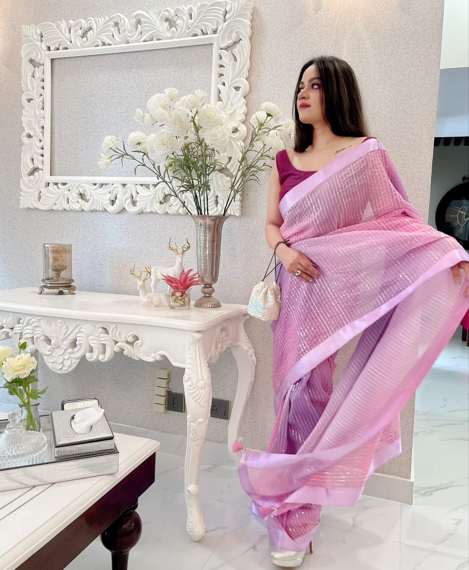 Georgette Silk Lavender Color Gorgeous Saree