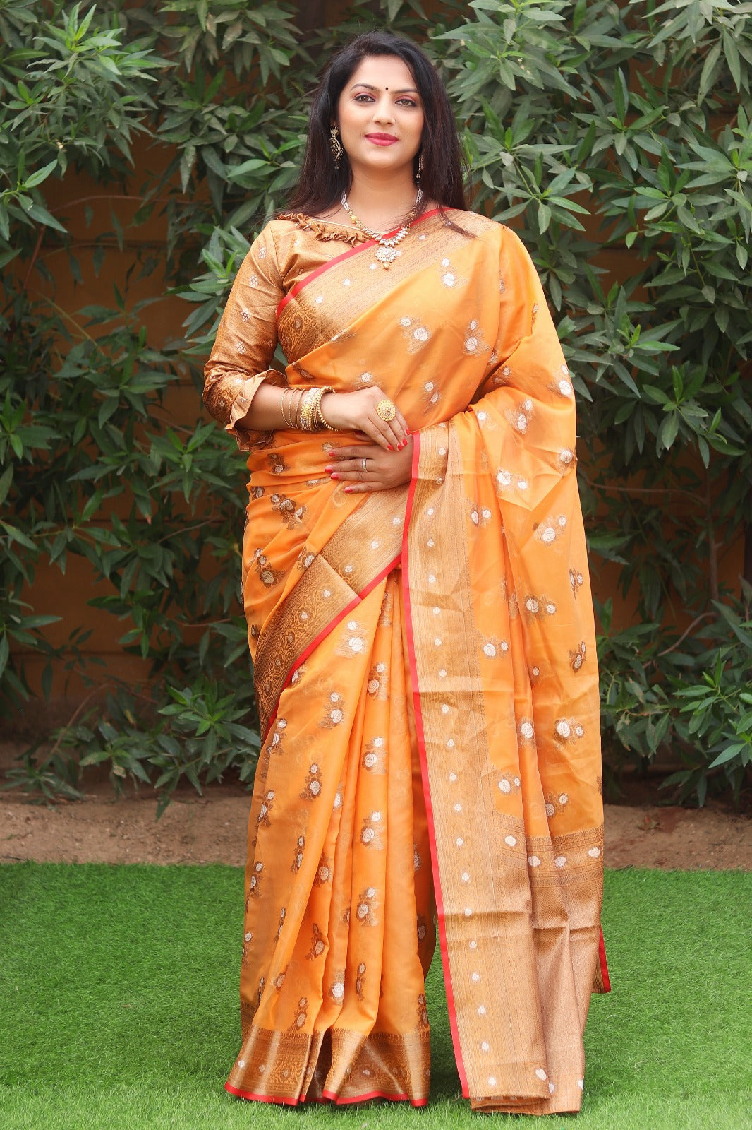 Organza Mustard Color Wedding Wear Saree