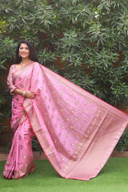 Organza Pink Color Wedding Wear Saree