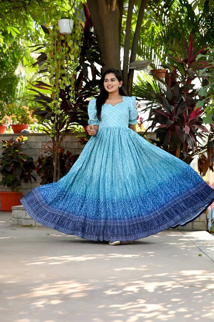 Beautiful Crush Pleating Blue Designer Gown