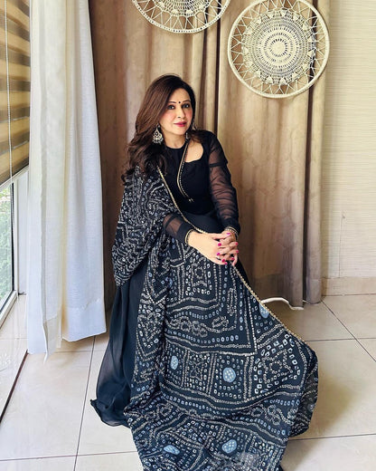 Lovely Black Color Gown With Digital Print Dupatta