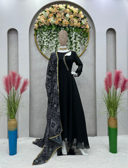 Lovely Black Color Gown With Digital Print Dupatta