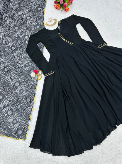 Lovely Black Color Gown With Digital Print Dupatta