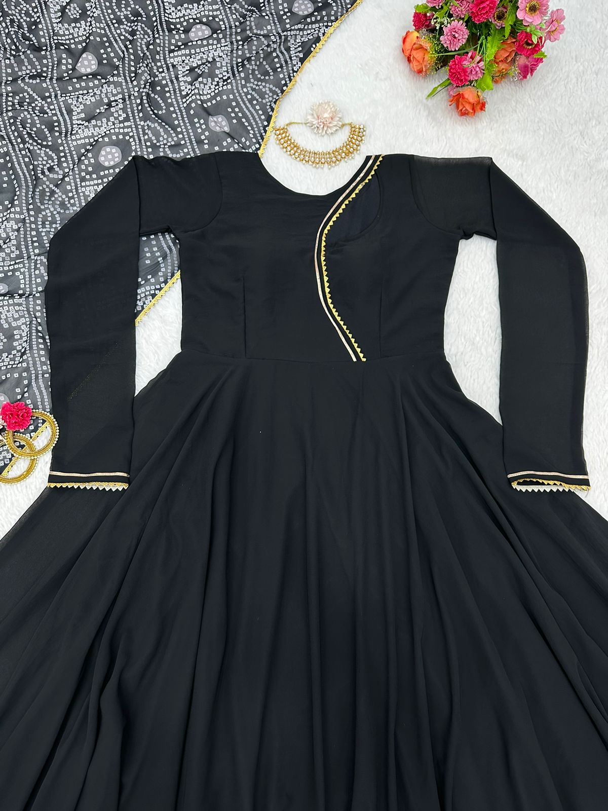 Lovely Black Color Gown With Digital Print Dupatta