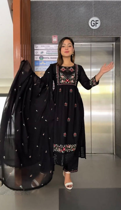 Lovely Black Color Embroidery Work Salwar Suit