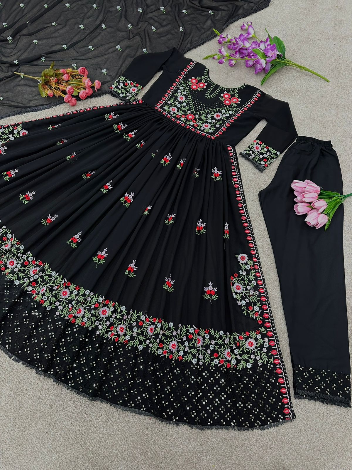 Lovely Black Color Embroidery Work Salwar Suit