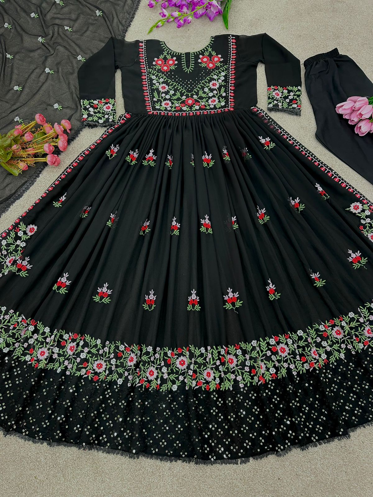 Lovely Black Color Embroidery Work Salwar Suit