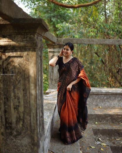 Traditional Wear Black With Orange Color Saree