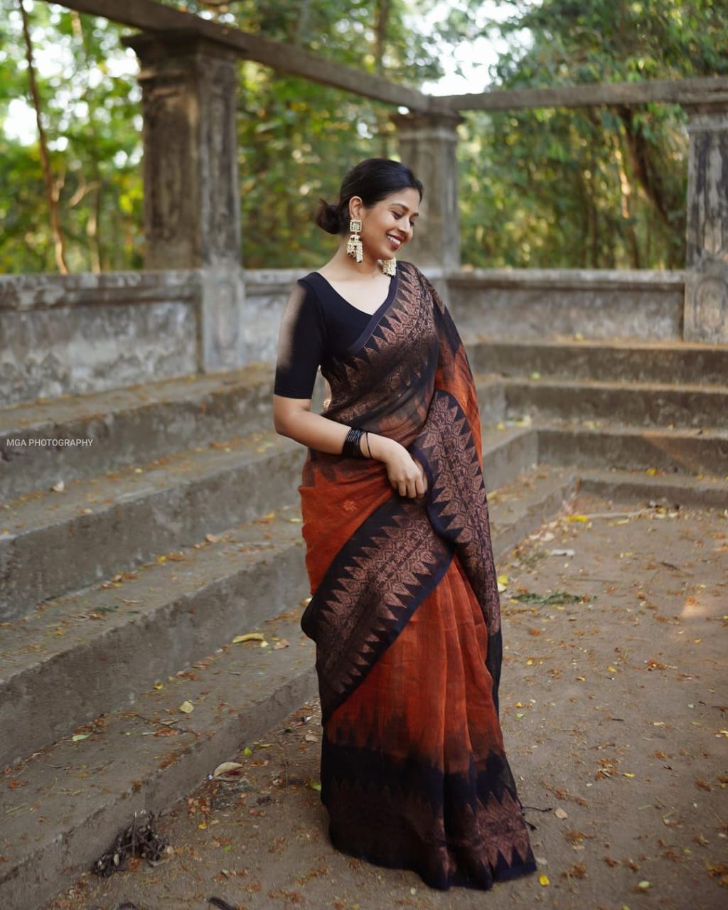 Traditional Wear Black With Orange Color Saree