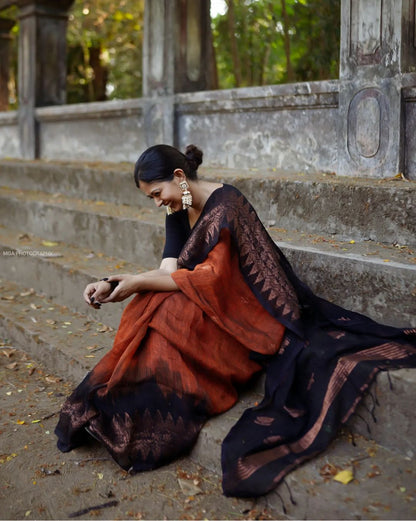 Traditional Wear Black With Orange Color Saree