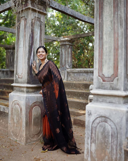 Traditional Wear Black With Orange Color Saree