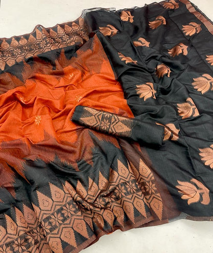 Traditional Wear Black With Orange Color Saree