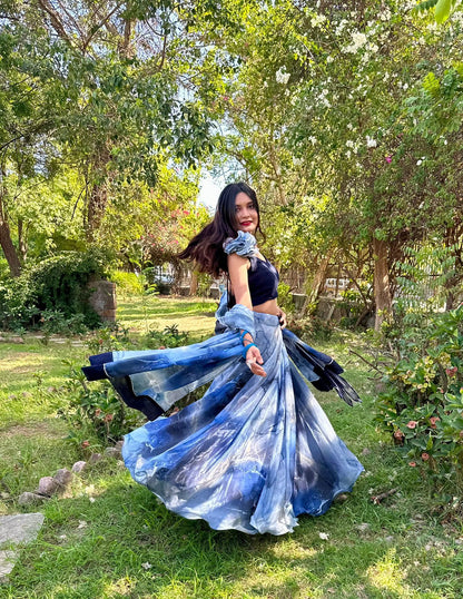 Organza Silk Navy Blue Color Lehenga Choli