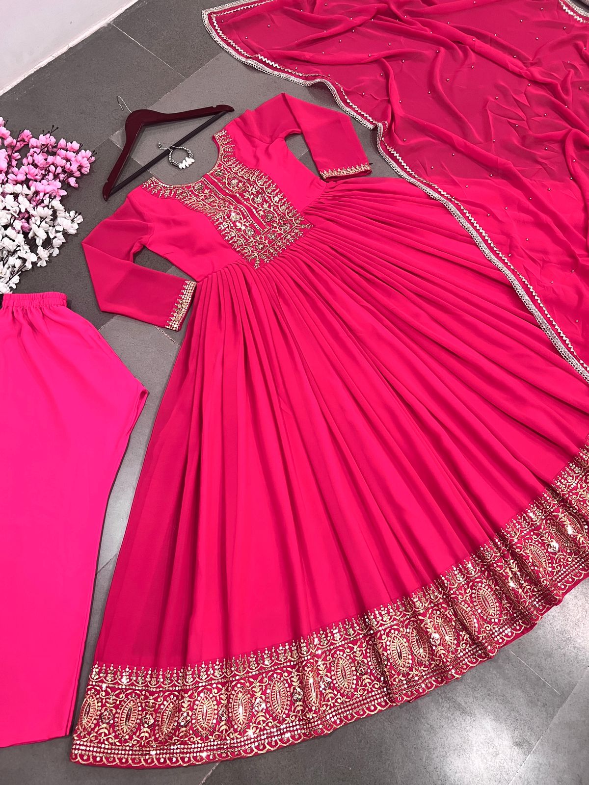 Pink Color Beautiful Sequence Work Anarkali Gown