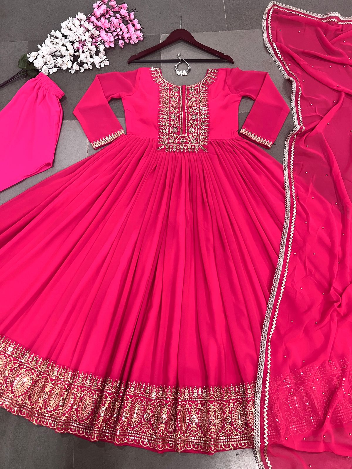 Pink Color Beautiful Sequence Work Anarkali Gown