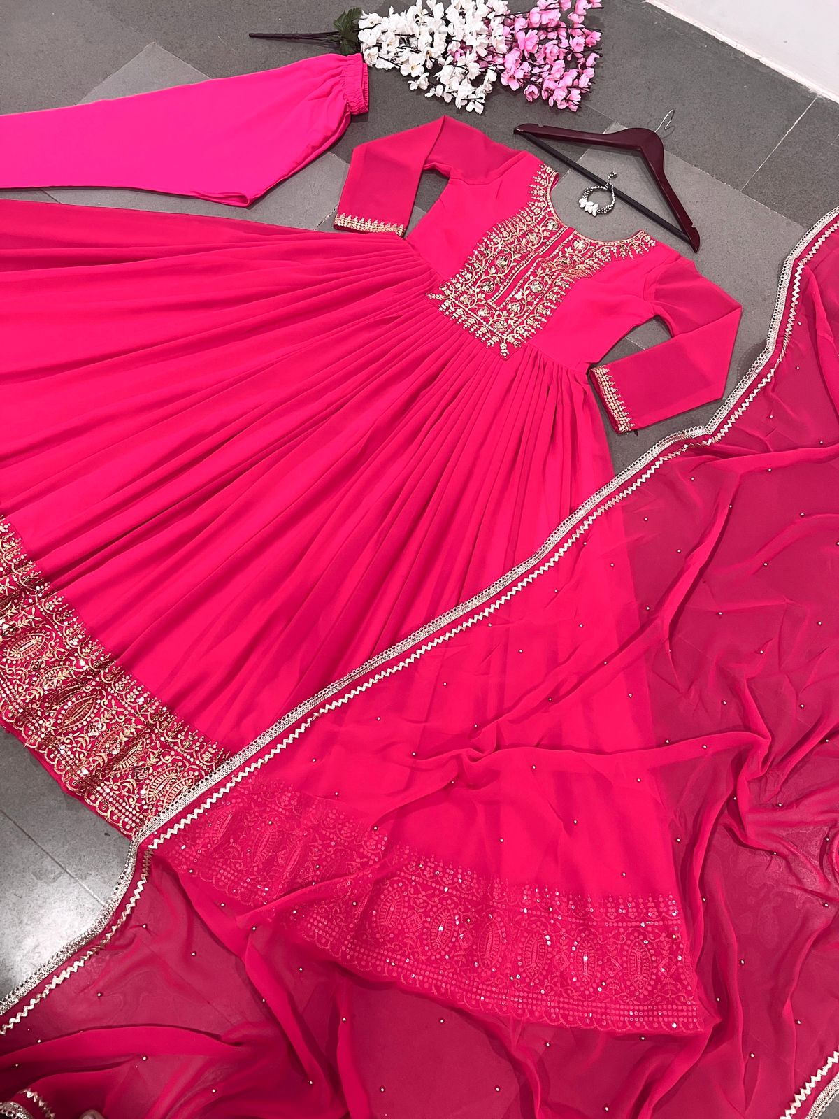 Pink Color Beautiful Sequence Work Anarkali Gown