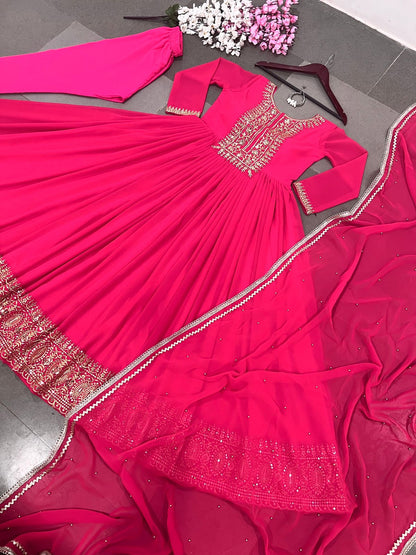 Pink Color Beautiful Sequence Work Anarkali Gown