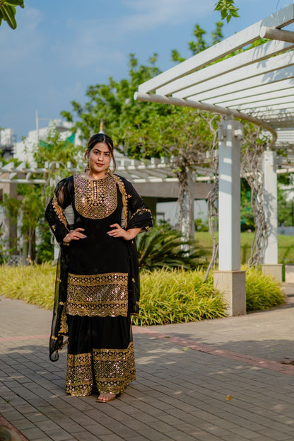 Glimmering Sequence Work Black  Color Sharara Suit