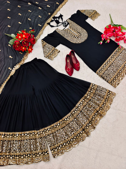 Glimmering Sequence Work Black  Color Sharara Suit