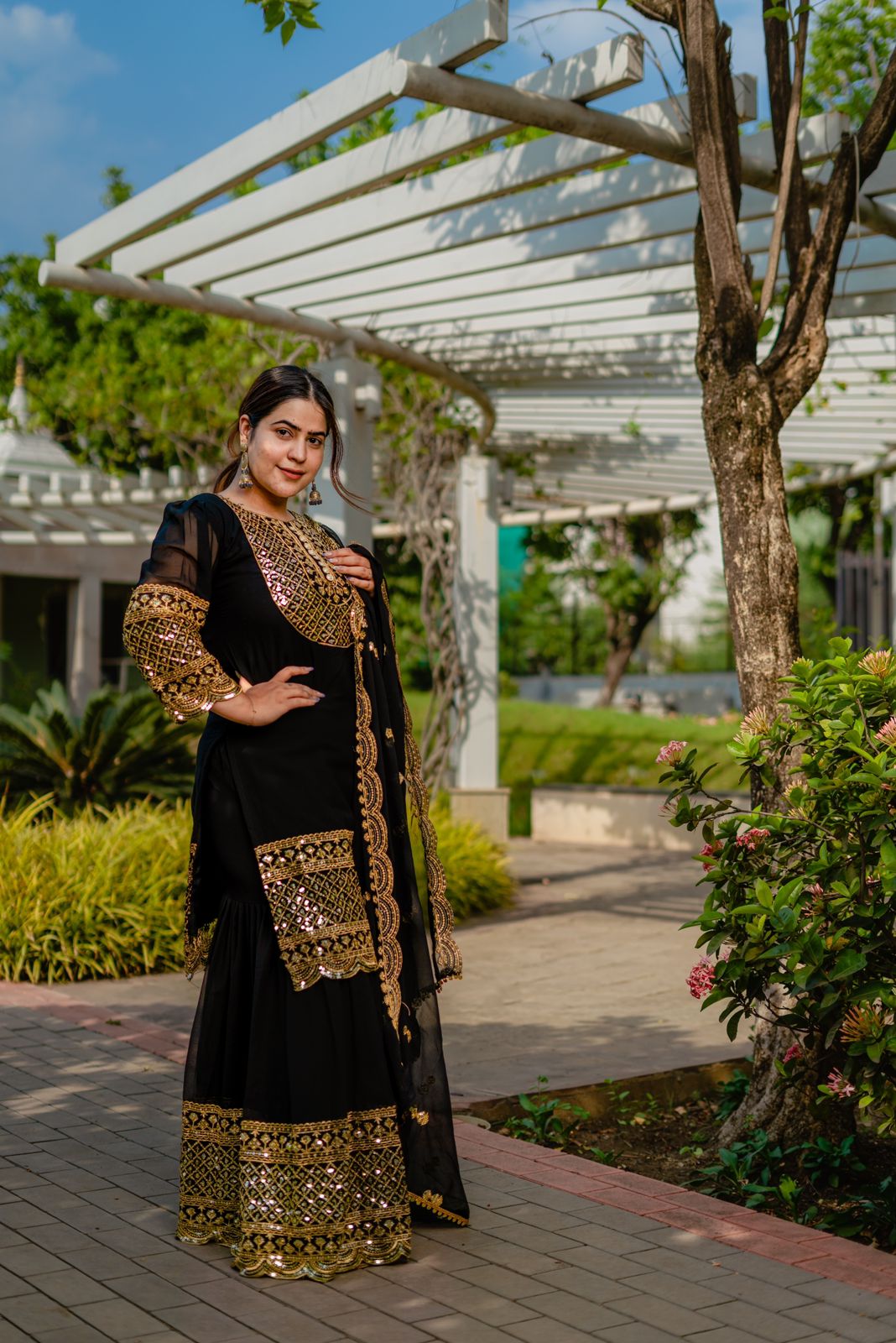 Glimmering Sequence Work Black  Color Sharara Suit