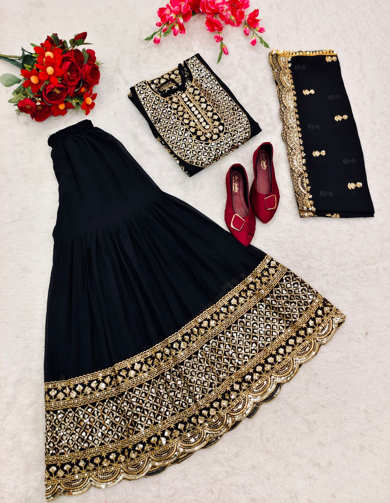 Glimmering Sequence Work Black  Color Sharara Suit