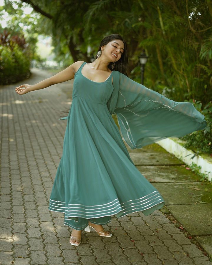 Gorgeous Gota Patti Work Teal Green Gown