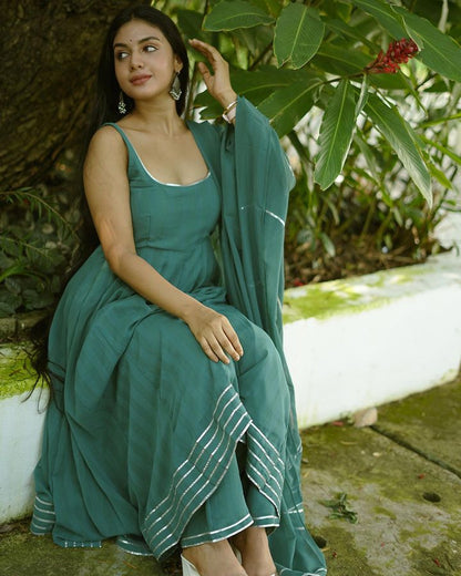 Gorgeous Gota Patti Work Teal Green Gown