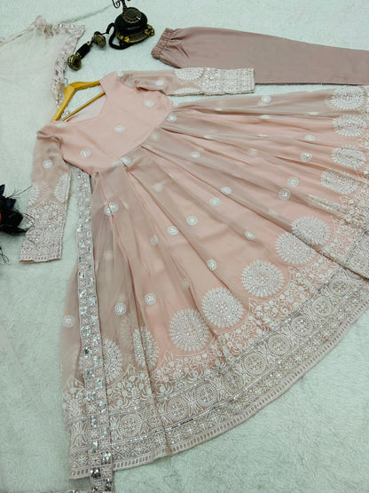 Fantastic Sequence Work Peach Color Anarkali Gown