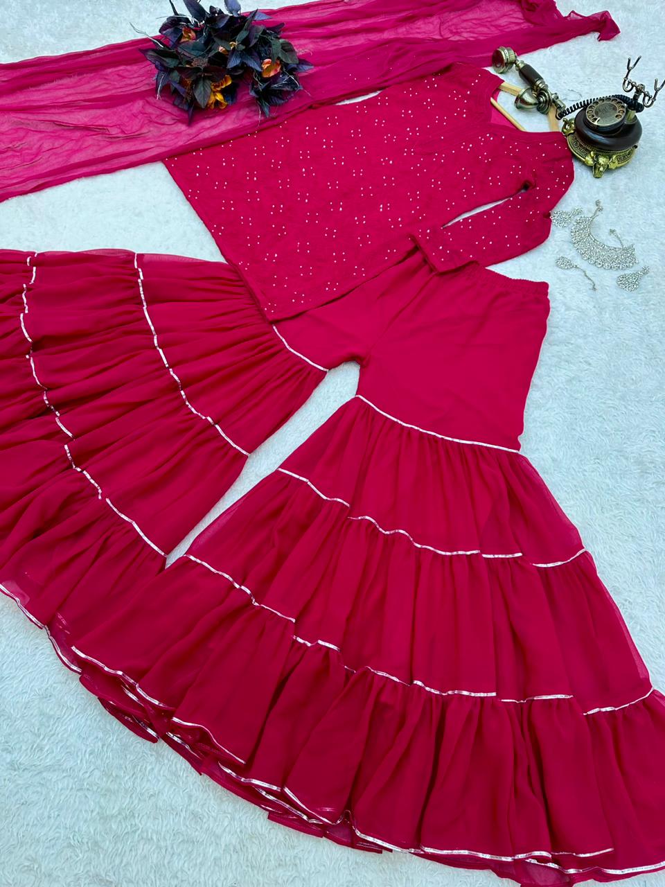 Function Wear Embroidery Pink Color Sharara Suit