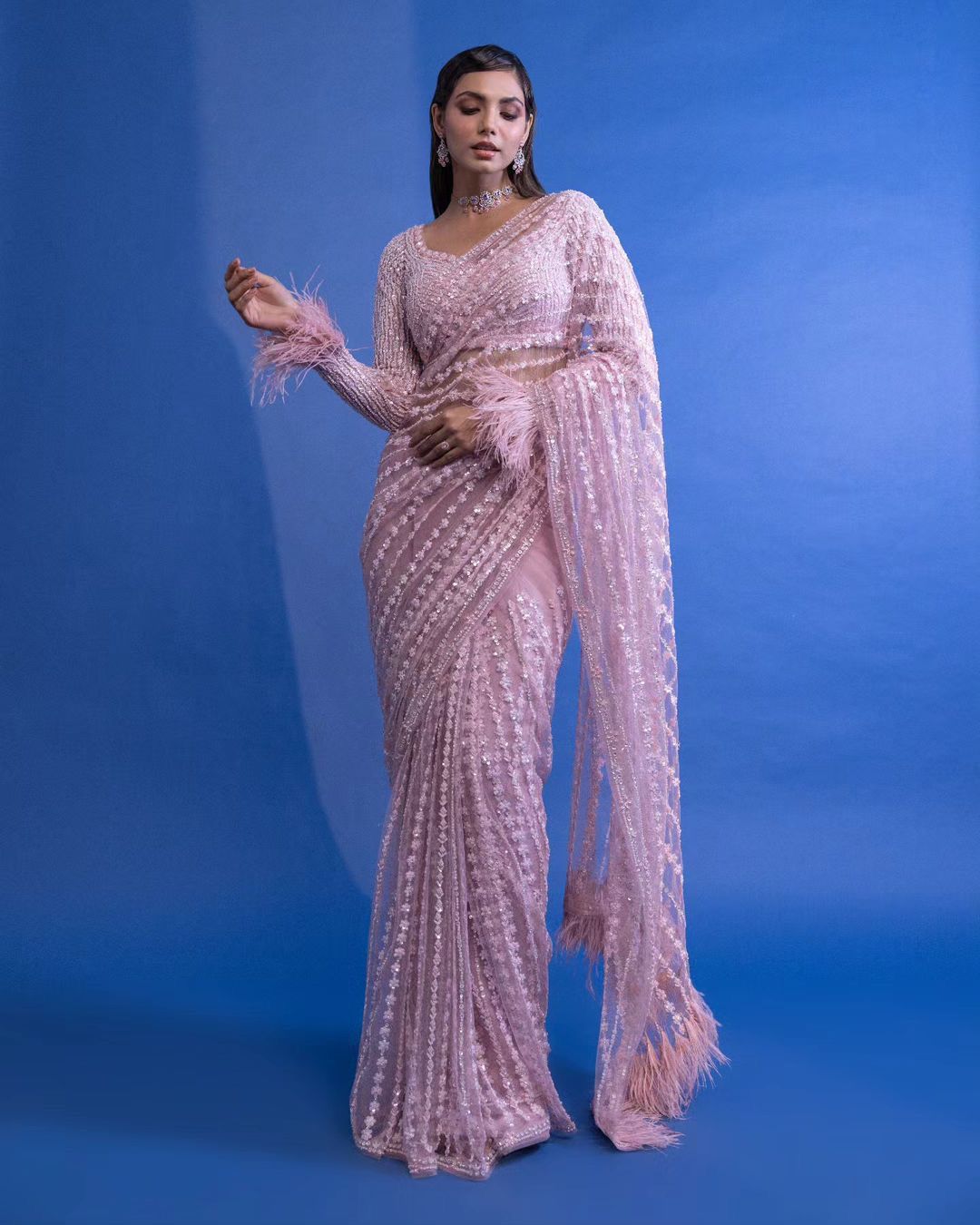 Fascinating Light Pink Soft Net Saree