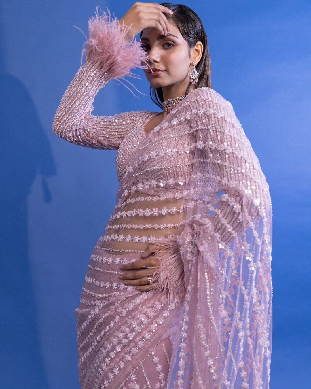 Fascinating Light Pink Soft Net Saree