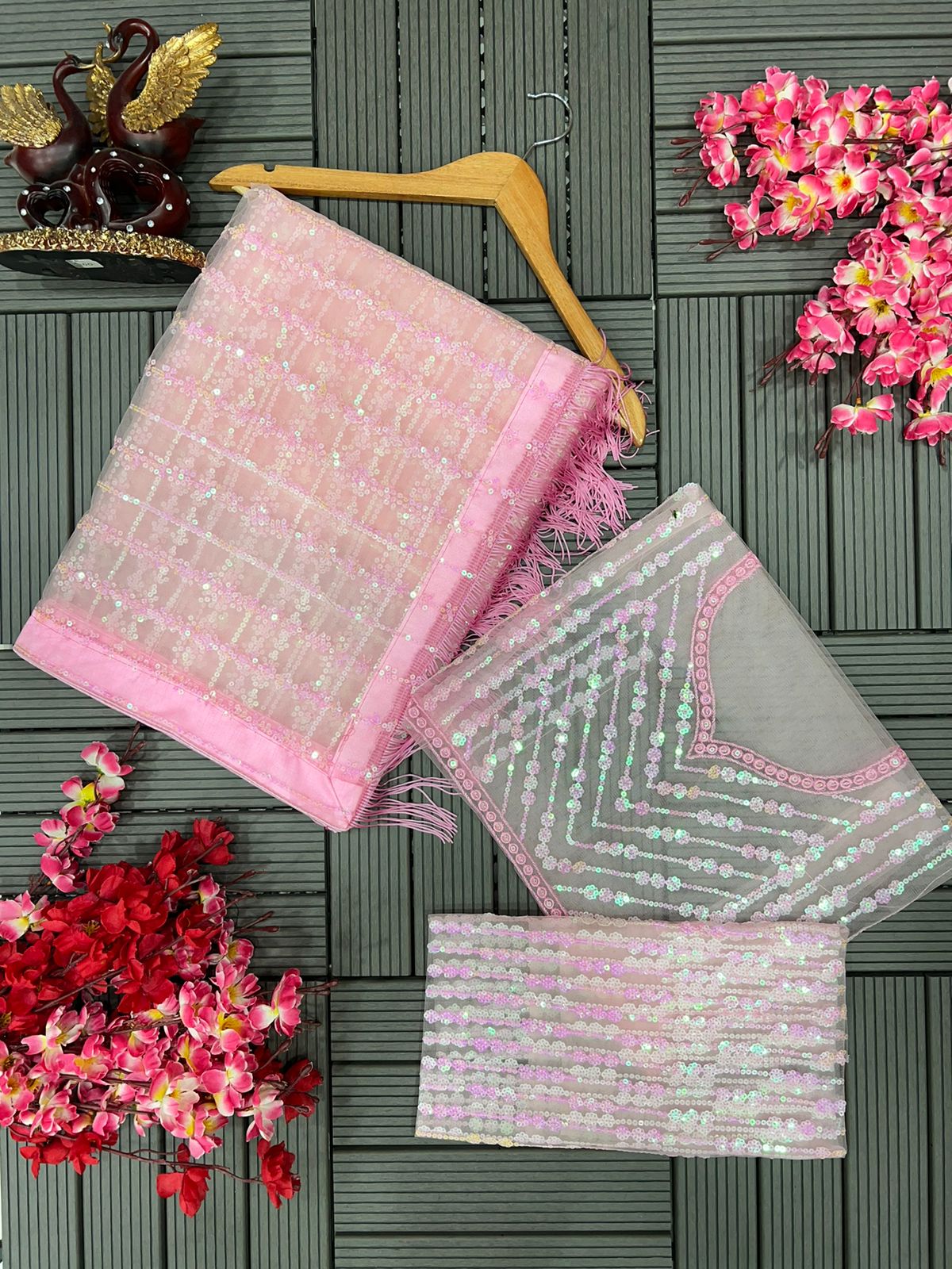 Fascinating Light Pink Soft Net Saree