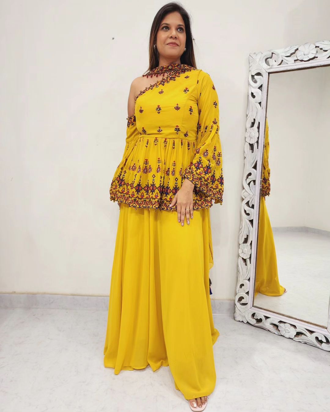 Lovely Sequence Yellow Color Top With Sharara