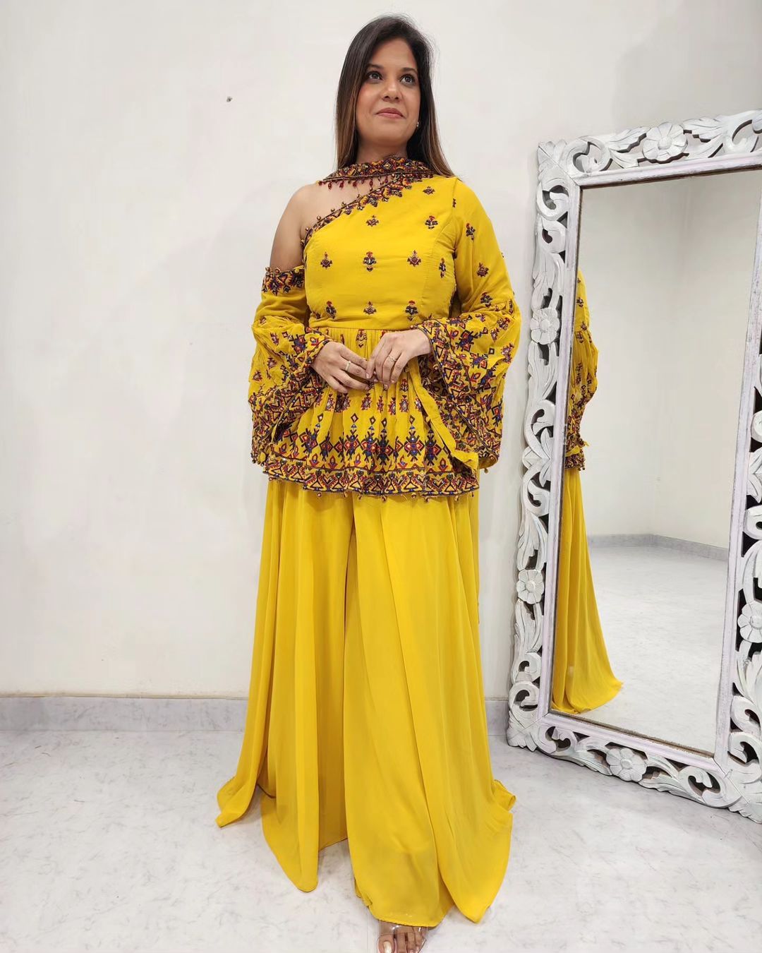 Lovely Sequence Yellow Color Top With Sharara