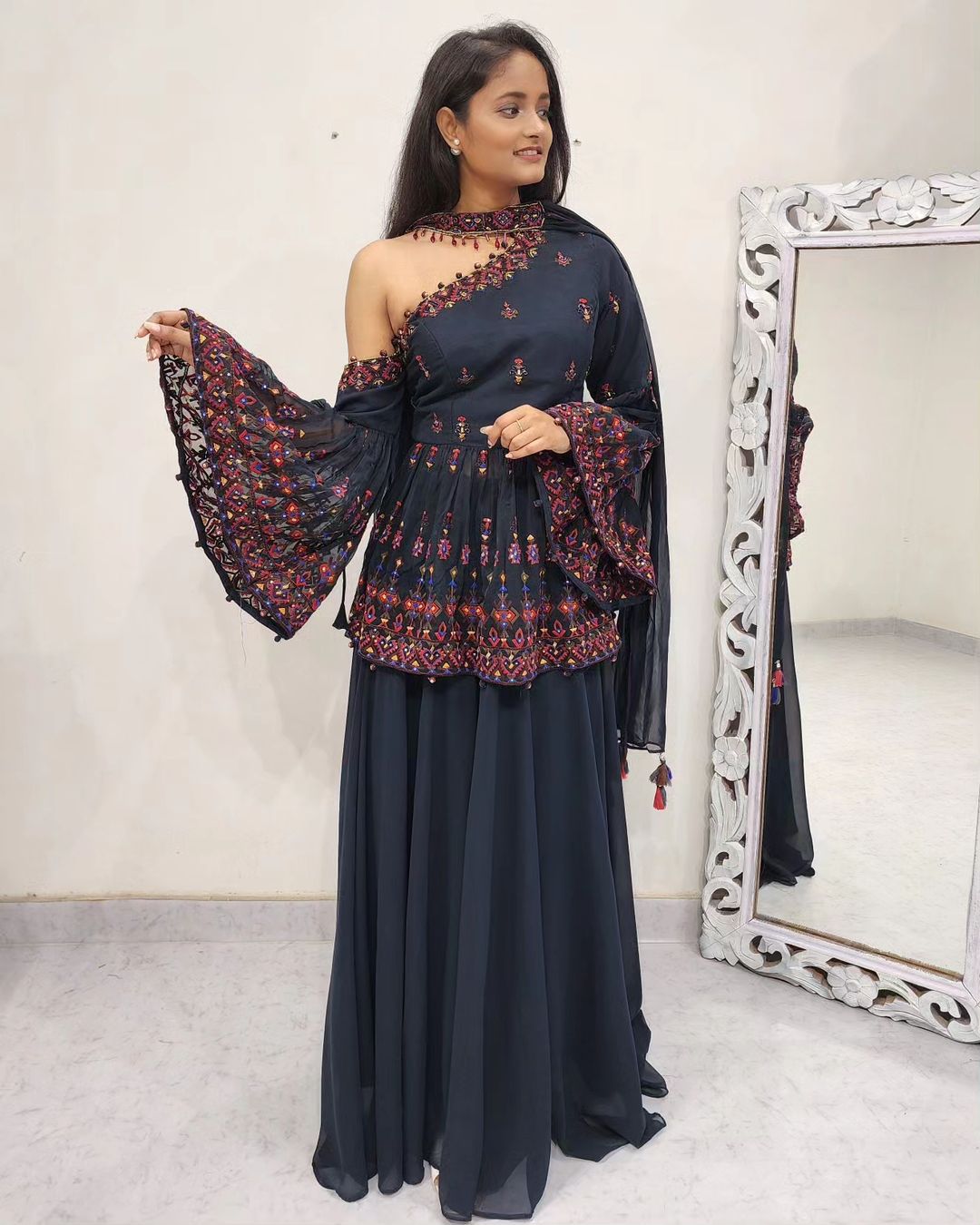 Lovely Sequence Black Color Top With Sharara