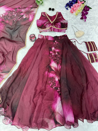 Party Wear Maroon Color Lehenga Choli